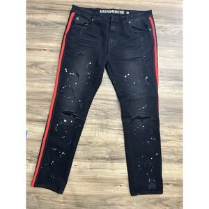 Grindhouse Denim Mens Straight Fit Jeans Size 40 Black With Paint Splash‎